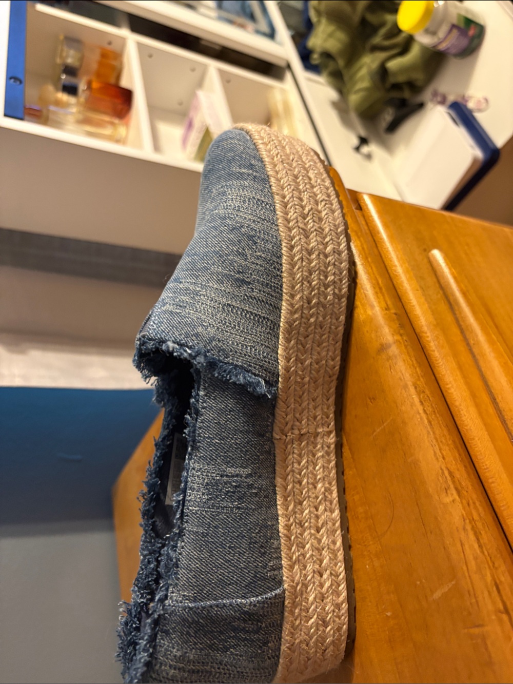 Toms Denim Frayed Espadrille Platform Slip-On - Blue